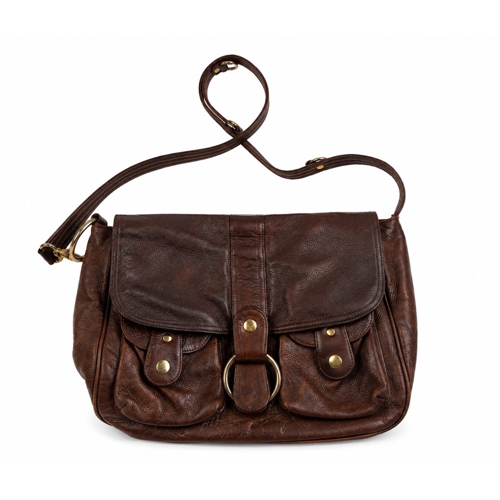 ANI Vintage Y2K Brown Distressed Leather Boho Messenger Shoulder Bag Satchel